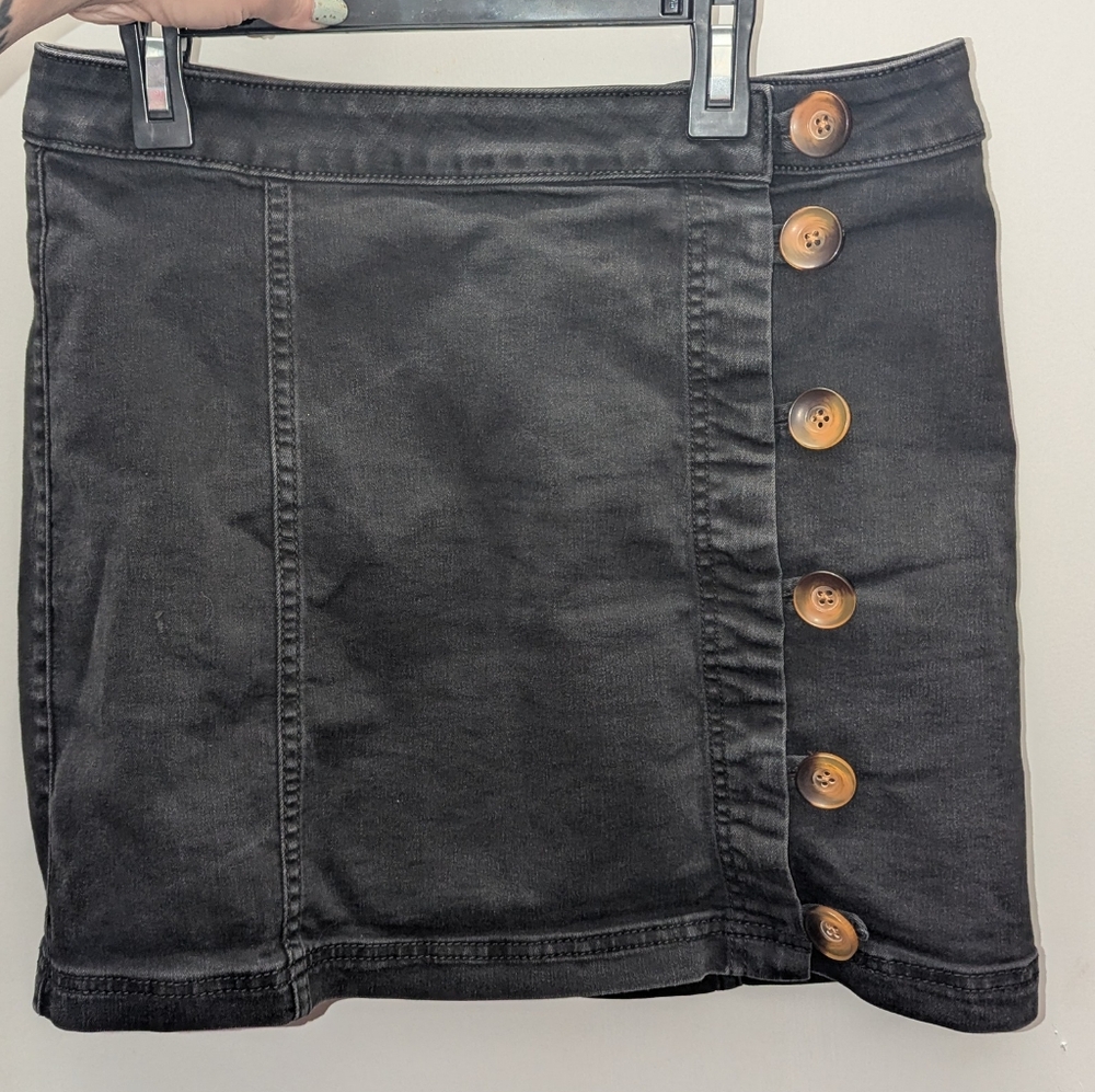 Free People Button Front Black Mini Skirt Size 10